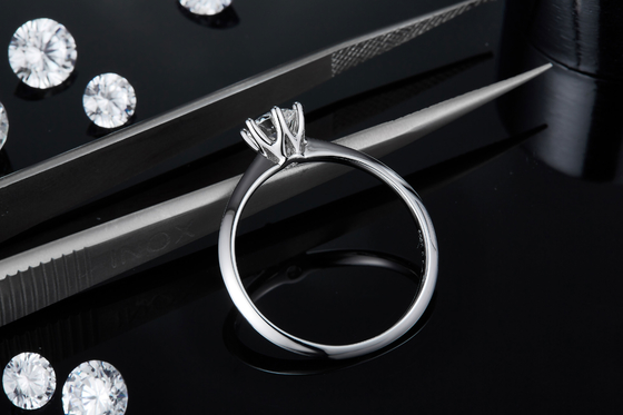 9K với Nhẫn bạc cắt Trang sức cưới tối giản kim cương Moissanite trắng