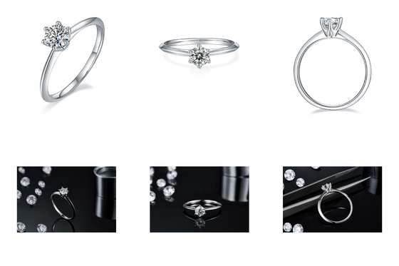 9K với Nhẫn bạc cắt Trang sức cưới tối giản kim cương Moissanite trắng