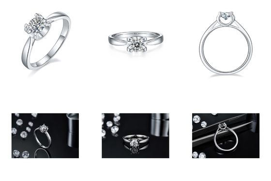 9K với nhẫn bạc Trang sức cưới tối giản kim cương Moissanite hình vuông
