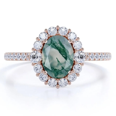 Độc Đáo S925 Hoa Hồng Mạ Vàng Tròn Cắt Trang Sức CZ Trắng Rêu Tự Nhiên Nhẫn Mã Não Thiết Kế Chất Lượng Hàng Đầu Nhà Máy Nhẫn