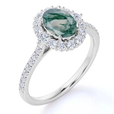 Độc Đáo S925 Hoa Hồng Mạ Vàng Tròn Cắt Trang Sức CZ Trắng Rêu Tự Nhiên Nhẫn Mã Não Thiết Kế Chất Lượng Hàng Đầu Nhà Máy Nhẫn