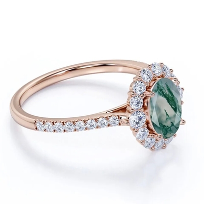 Độc Đáo S925 Hoa Hồng Mạ Vàng Tròn Cắt Trang Sức CZ Trắng Rêu Tự Nhiên Nhẫn Mã Não Thiết Kế Chất Lượng Hàng Đầu Nhà Máy Nhẫn