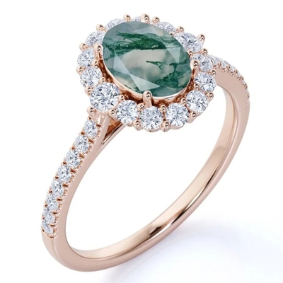 Độc Đáo S925 Hoa Hồng Mạ Vàng Tròn Cắt Trang Sức CZ Trắng Rêu Tự Nhiên Nhẫn Mã Não Thiết Kế Chất Lượng Hàng Đầu Nhà Máy Nhẫn