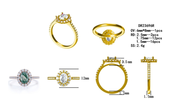 Độc Đáo S925 Hoa Hồng Mạ Vàng Tròn Cắt Trang Sức CZ Trắng Rêu Tự Nhiên Nhẫn Mã Não Thiết Kế Chất Lượng Hàng Đầu Nhà Máy Nhẫn