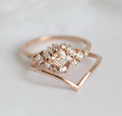 Bộ Nhẫn Bạc 925 Fascination Hoa Hồng Xinh Xắn Mạ Vàng Mịn Lấp Lánh Morganit Hào Quang Bộ Nhẫn