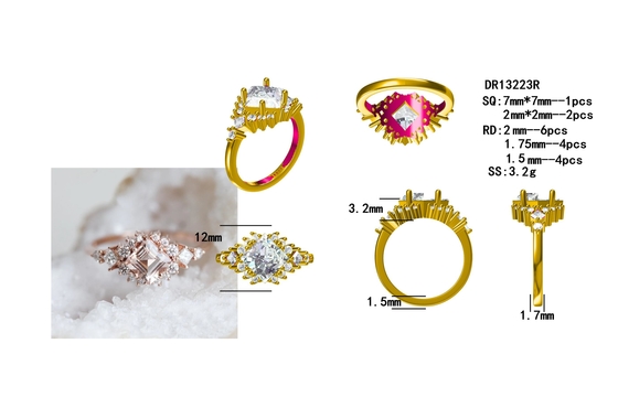 Bộ Nhẫn Bạc 925 Fascination Hoa Hồng Xinh Xắn Mạ Vàng Mịn Lấp Lánh Morganit Hào Quang Bộ Nhẫn