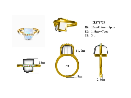 Chất Liệu Bạc 925 Tự Nhiên Thô Đá Mặt Trăng Đá Quý Trang Sức Cưới Nhẫn Đính Hôn