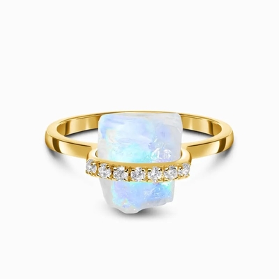 Chất Liệu Bạc 925 Tự Nhiên Thô Đá Mặt Trăng Đá Quý Trang Sức Cưới Nhẫn Đính Hôn