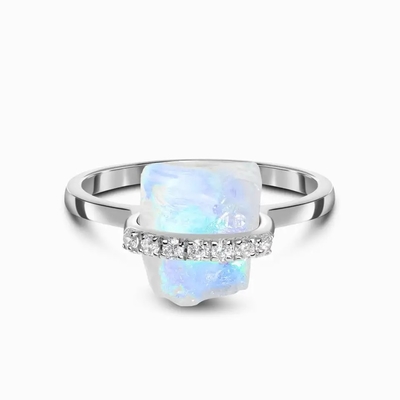 Chất Liệu Bạc 925 Tự Nhiên Thô Đá Mặt Trăng Đá Quý Trang Sức Cưới Nhẫn Đính Hôn