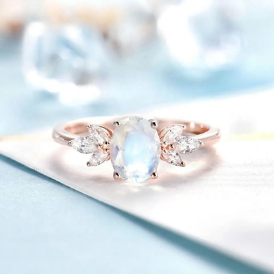 Hoa Hồng Vàng Nữ Bạc 925 Cô Dâu Hầu Tước Trang Sức Mặt Hình Bầu Dục Cắt Đá Mặt Trăng Nhẫn Đính Hôn Cho Nữ