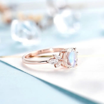 Hoa Hồng Vàng Nữ Bạc 925 Cô Dâu Hầu Tước Trang Sức Mặt Hình Bầu Dục Cắt Đá Mặt Trăng Nhẫn Đính Hôn Cho Nữ