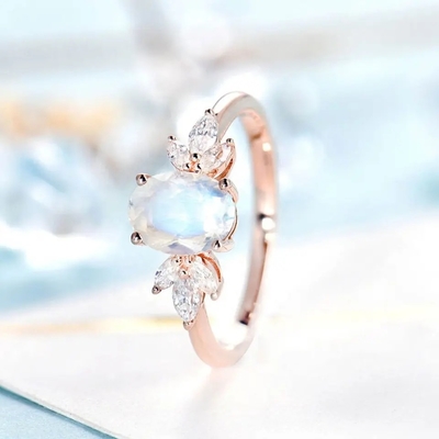 Hoa Hồng Vàng Nữ Bạc 925 Cô Dâu Hầu Tước Trang Sức Mặt Hình Bầu Dục Cắt Đá Mặt Trăng Nhẫn Đính Hôn Cho Nữ