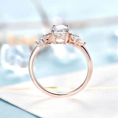 Hoa Hồng Vàng Nữ Bạc 925 Cô Dâu Hầu Tước Trang Sức Mặt Hình Bầu Dục Cắt Đá Mặt Trăng Nhẫn Đính Hôn Cho Nữ