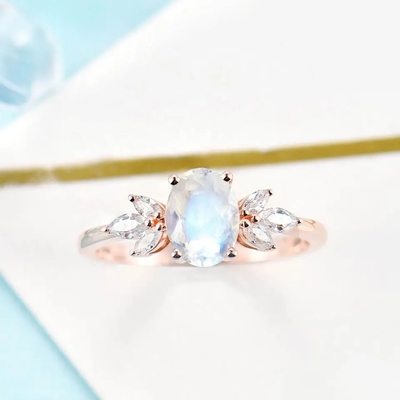 Hoa Hồng Vàng Nữ Bạc 925 Cô Dâu Hầu Tước Trang Sức Mặt Hình Bầu Dục Cắt Đá Mặt Trăng Nhẫn Đính Hôn Cho Nữ