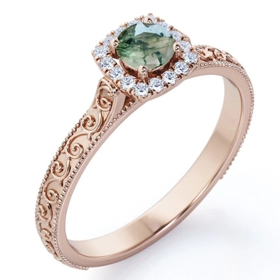 Vintage S925 Blue Xanh Rêu Vòng Mã Não Mạ Vàng Hồng 14K Trang Sức CZ Trắng