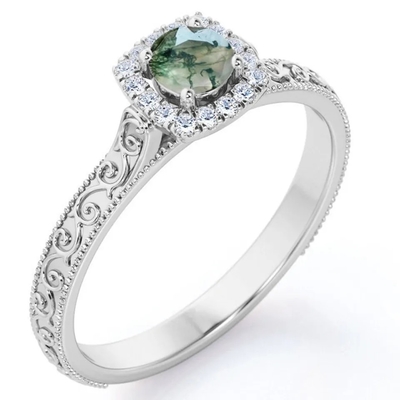 Vintage S925 Blue Xanh Rêu Vòng Mã Não Mạ Vàng Hồng 14K Trang Sức CZ Trắng
