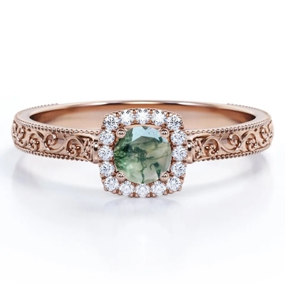 Vintage S925 Blue Xanh Rêu Vòng Mã Não Mạ Vàng Hồng 14K Trang Sức CZ Trắng
