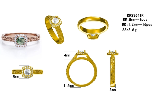 Vintage S925 Blue Xanh Rêu Vòng Mã Não Mạ Vàng Hồng 14K Trang Sức CZ Trắng