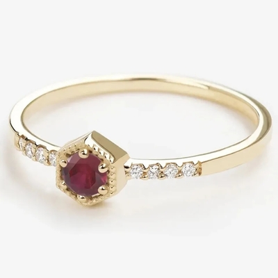 Quà tặng Bạc sterling Nhẫn đính hôn hình lục giác hồng ngọc tự nhiên Dainty Unique