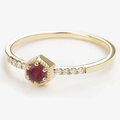 Quà tặng Bạc sterling Nhẫn đính hôn hình lục giác hồng ngọc tự nhiên Dainty Unique