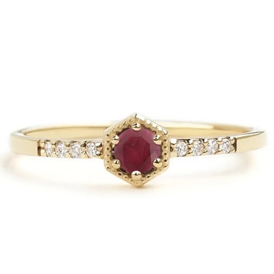 Quà tặng Bạc sterling Nhẫn đính hôn hình lục giác hồng ngọc tự nhiên Dainty Unique