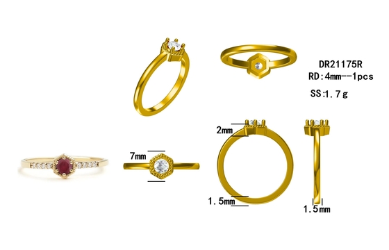 Quà tặng Bạc sterling Nhẫn đính hôn hình lục giác hồng ngọc tự nhiên Dainty Unique