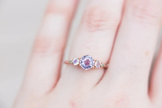 Nhẫn thạch anh hoa oải hương tự nhiên, nhẫn năm viên đá mạ vàng hồng 925 sterling