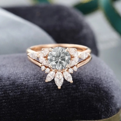 Bộ Trang Sức Bạc 925 Moissanite Nhẫn Hoa Hồng Vàng Xám Moissanite Nhẫn Đính Hôn Bộ Hầu Tước Cắt Nhẫn Cô Dâu