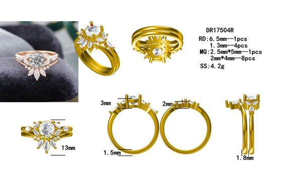 Bộ Trang Sức Bạc 925 Moissanite Nhẫn Hoa Hồng Vàng Xám Moissanite Nhẫn Đính Hôn Bộ Hầu Tước Cắt Nhẫn Cô Dâu