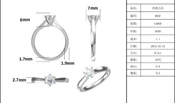 Trang sức cưới tối giản Nhẫn bạc 9K Cắt tròn Moissanite trắng CZ