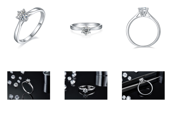 Trang sức cưới tối giản Nhẫn bạc 9K Cắt tròn Moissanite trắng CZ