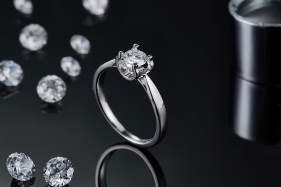 Nhẫn Bạc 9K Moissanite Vuông Trắng CZ Trang Sức Cưới Tối Giản