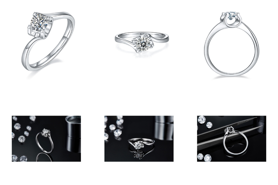 RD 4MM Hình Thang Trắng Moissanite Nhẫn Bạc 9K CZ Trang Sức Cưới Tối Giản
