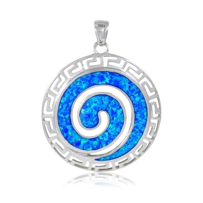 Chất Liệu Bạc 925 Hawaii Xanh Lửa Opal Chìa Khóa Hy Lạp Uốn Khúc Meandros Mặt Dây Chuyền Pha Lê Xoắn Ốc