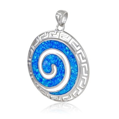 Chất Liệu Bạc 925 Hawaii Xanh Lửa Opal Chìa Khóa Hy Lạp Uốn Khúc Meandros Mặt Dây Chuyền Pha Lê Xoắn Ốc