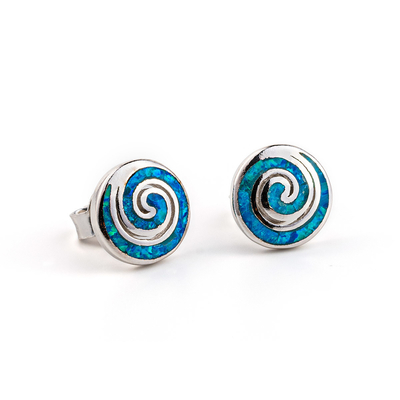 925 Với Bạc Tự Nhiên Hy Lạp Chìa Khóa Màu Xanh Opal Tòn Ten Hoa Tai Pha Lê Cho Nữ