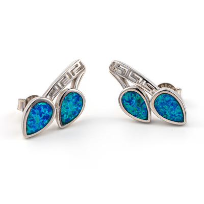 925 Với Chất Liệu Bạc Hy Lạp Chìa Khóa Màu Xanh Tự Nhiên Garnet Bông Uốn Khúc Bông Tai Opal Cho Nữ