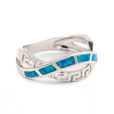 925 Với Chất Liệu Bạc Hy Lạp Chìa Khóa Màu Xanh Tự Nhiên Uốn Khúc Vòng Opal Lửa Thực Opal Trang Sức
