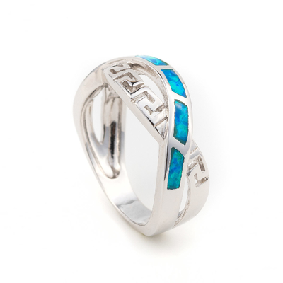 925 Với Chất Liệu Bạc Hy Lạp Chìa Khóa Màu Xanh Tự Nhiên Uốn Khúc Vòng Opal Lửa Thực Opal Trang Sức