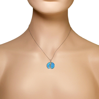 Chất Liệu Bạc 925 Màu Xanh Mô Phỏng Opal Hy Lạp Chìa Khóa Uốn Khúc Meandros Xoắn Ốc Tròn Mặt Dây Chuyền Vòng Cổ