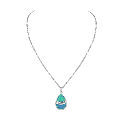 25 Chất Liệu Bạc Màu Xanh Mô Phỏng Opal Hy Lạp Chìa Khóa Uốn Cong Vòng Cổ Mặt Dây Chuyền Xoắn Ốc Meandros