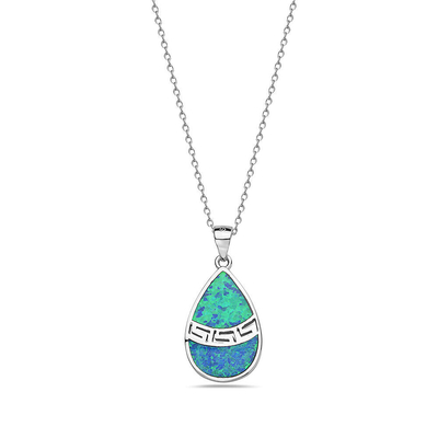 25 Chất Liệu Bạc Màu Xanh Mô Phỏng Opal Hy Lạp Chìa Khóa Uốn Cong Vòng Cổ Mặt Dây Chuyền Xoắn Ốc Meandros