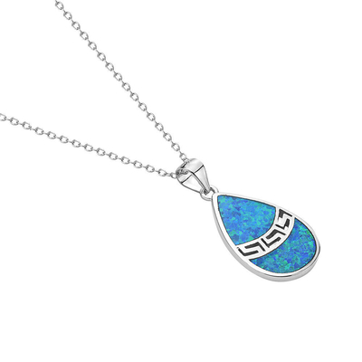 25 Chất Liệu Bạc Màu Xanh Mô Phỏng Opal Hy Lạp Chìa Khóa Uốn Cong Vòng Cổ Mặt Dây Chuyền Xoắn Ốc Meandros