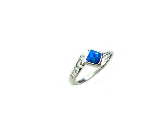 Sterling Sliver 925 Hy Lạp Cổ Đại Uốn Khúc Chìa Khóa Thiết Kế Sóng Hiện Đại Nhẫn Opal Xanh Cho Nữ