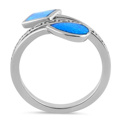 Sterling Sliver 925 Hy Lạp Cổ Đại Uốn Khúc Chìa Khóa Thiết Kế Sóng Hiện Đại Nhẫn Opal Xanh Cho Nữ