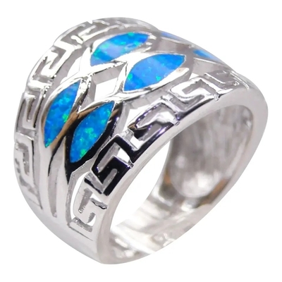 Đá Opal Xanh Hy Lạp Thiết Kế Chìa Khóa Bọc Chắc Chắn Nhẫn Bạc 925 Đá Opal Xanh Trang Sức Cho Nam