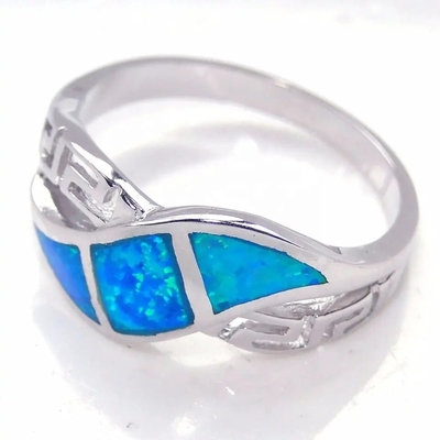 Đá Opal Xanh Hy Lạp Thiết Kế Chìa Khóa Bọc Nhẫn Bạc 925 Handmade Đá Opal Trang Sức Dành Cho Nữ