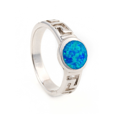 Đá Opal Xanh Hy Lạp Thiết Kế Chìa Khóa Bọc Nhẫn Bạc 925 Handmade Đá Opal Trang Sức Dành Cho Nữ