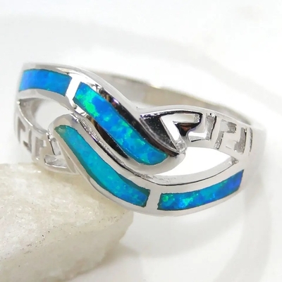 Phong Cách Hy Lạp Trang Sức Bạc 925 Hy Lạp Chìa Khóa Xanh Lửa Opal Đá Quý Lắc Tay Vòng Tay Opal Xanh