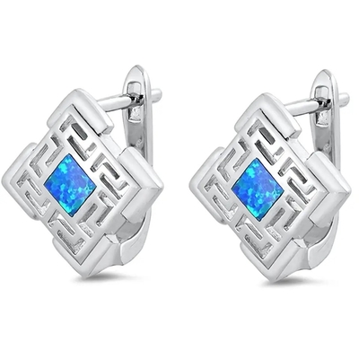 Bán Buôn Tùy Chỉnh Bạc 925 Màu Xanh Opal Hy Lạp Chìa Khóa Nửa Đôi Khuyên Tai Vòng Cho Nữ